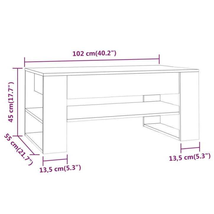 Kavos staliukas, baltas, 102x55x45cm, apdirbta mediena