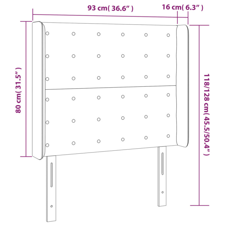 Galvūgalis su LED, šviesiai pilkas, 93x16x118/128cm, aksomas