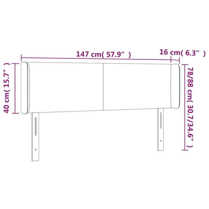 Galvūgalis su LED, šviesiai pilkas, 147x16x78/88cm, aksomas