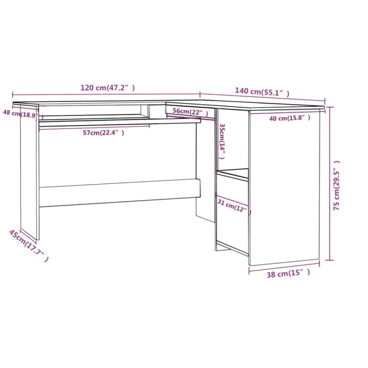 Kampinis stalas, baltos spalvos, 120x140x75cm, MDP, L formos