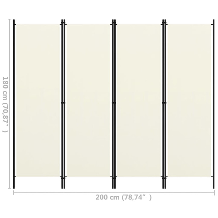 Kambario pertvara, 4 dalių, kreminė balta, 200x180cm