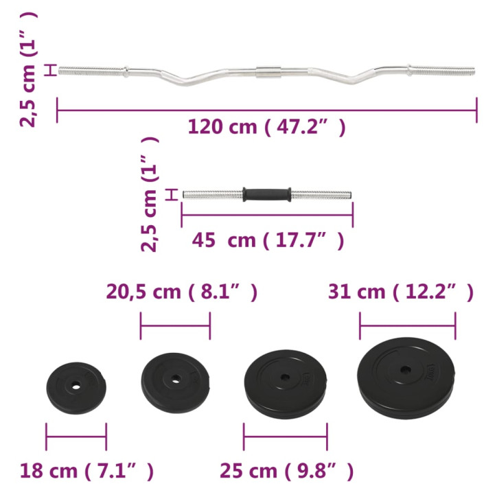 Štanga ir svarmenys su svoriais, 60kg