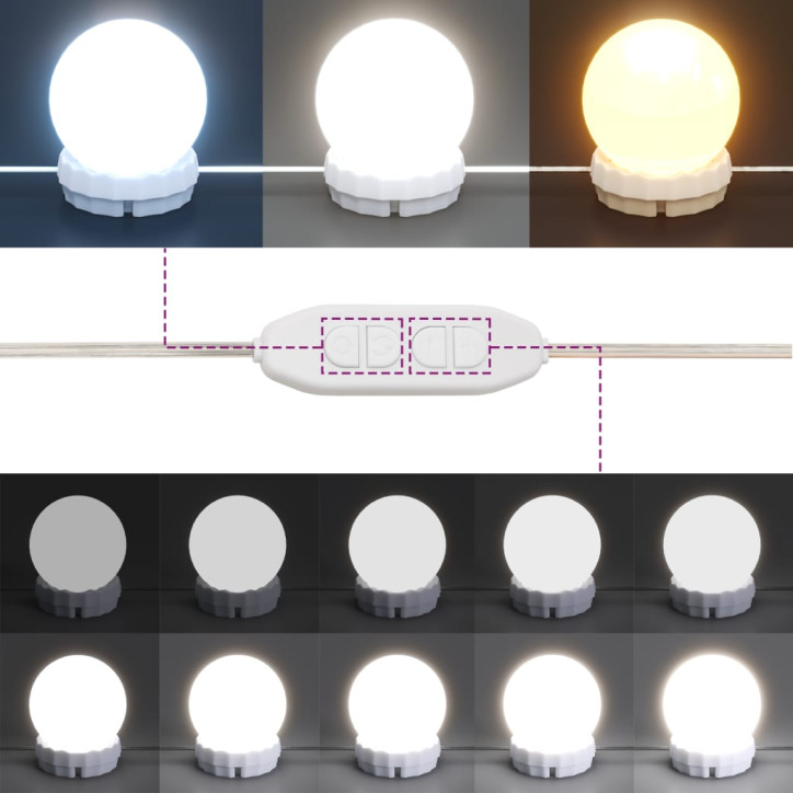 Kosmetinis staliukas su LED ir 2 spintelėmis, baltas, mediena