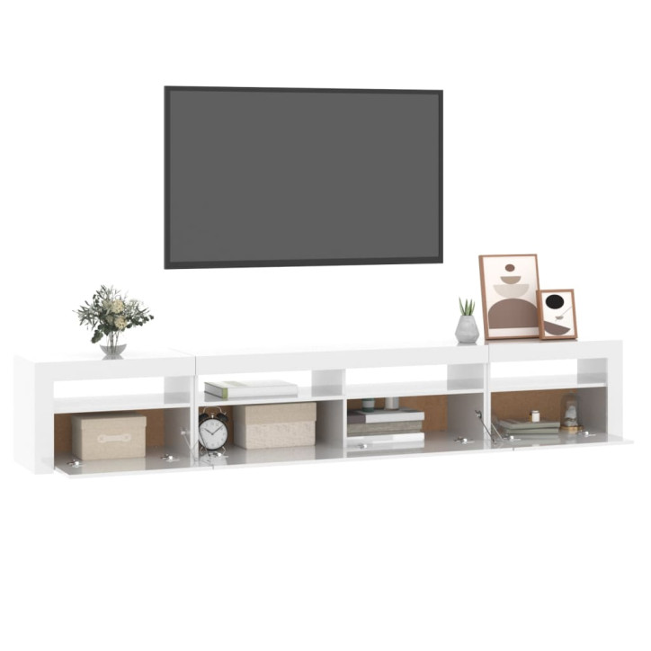 TV spintelė su LED apšvietimu, balta, 240x35x40cm, blizgi