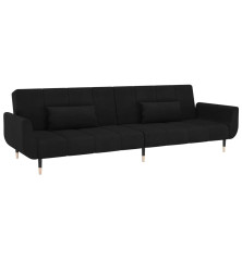 Dvivietė sofa-lova su dvejomis pagalvėmis, juoda, aksomas