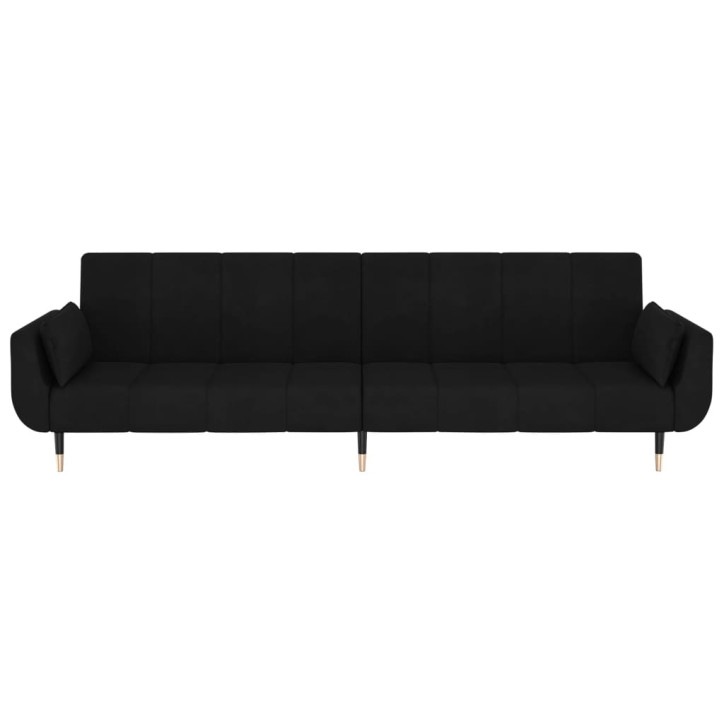 Dvivietė sofa-lova su dvejomis pagalvėmis, juoda, aksomas