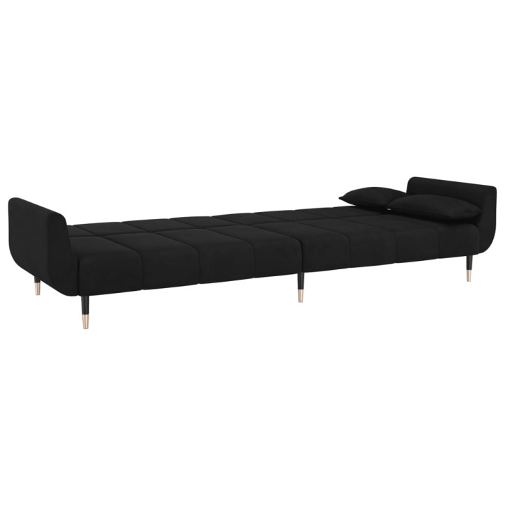 Dvivietė sofa-lova su dvejomis pagalvėmis, juoda, aksomas