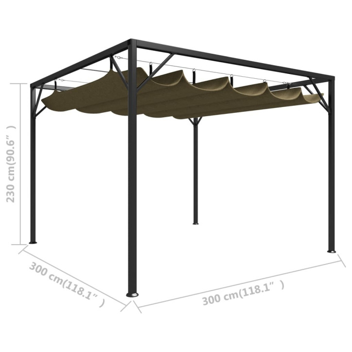 Sodo pavėsinė su įtraukiamu stogu, taupe spalvos, 3x3m, 180g/m²