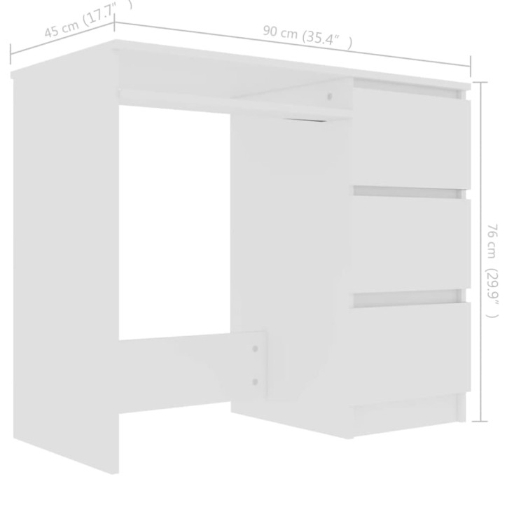 Rašomasis stalas, baltos spalvos, 90x45x76cm, MDP