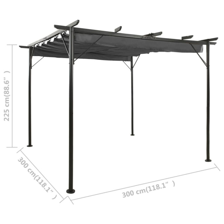 Pergolė su įtraukiamu stogu, antracito spalvos, 3x3m, plienas