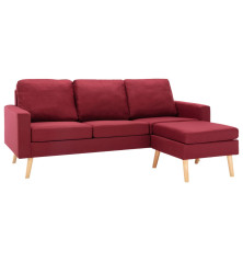 Trivietė sofa su pakoja, raudonojo vyno spalvos, audinys