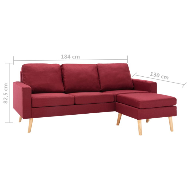 Trivietė sofa su pakoja, raudonojo vyno spalvos, audinys