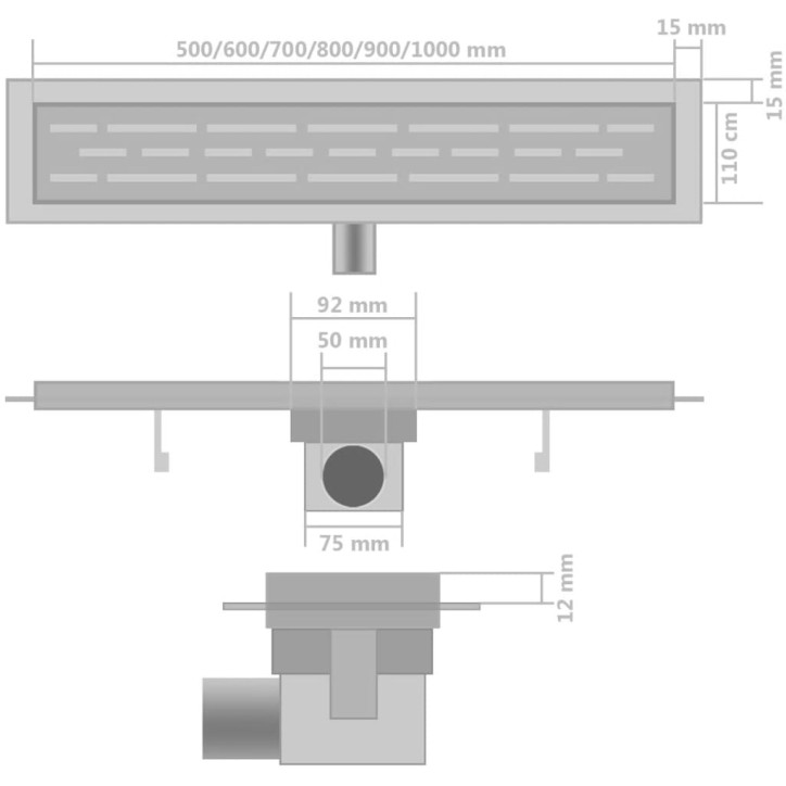 Pailgi dušo latakai, 2vnt., 930x140mm, nerūdijantis plienas