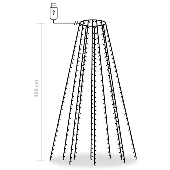 Kalėdų eglutės girlianda su 300 šaltų baltų LED lempučių, 300cm