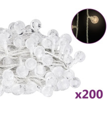 Rutuliukų girlianda, 20m, 200 šiltų baltų LED, 8 funkcijos