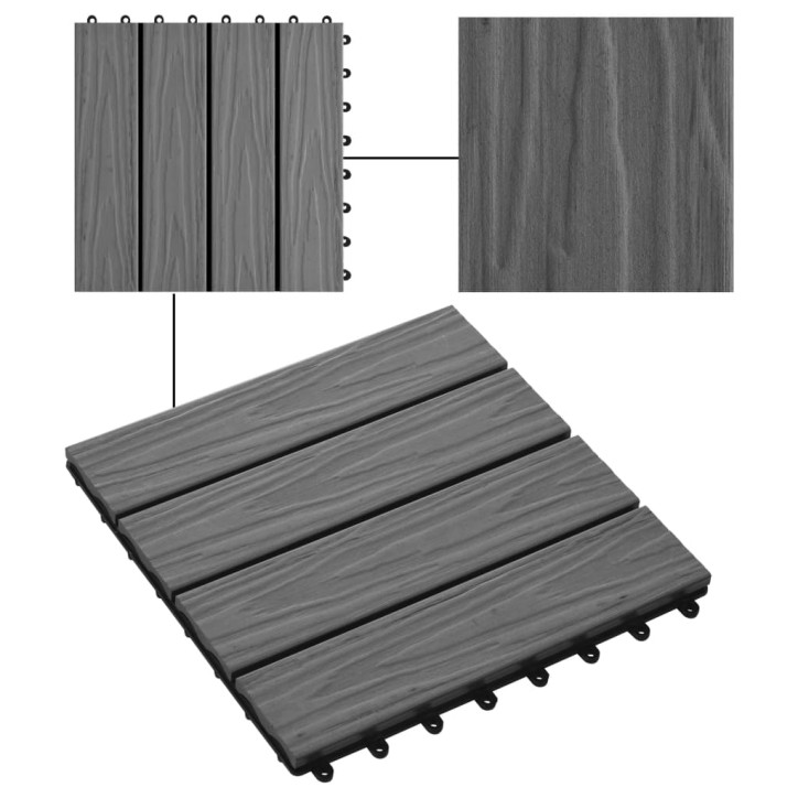 Grindų plyt., 11vnt., gil. įsp., WPC, 30x30cm, 1m², pilk.