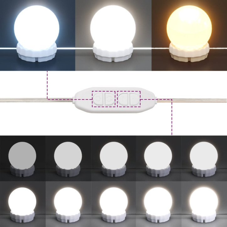 Kosmetinis staliukas su LED ir 2 spintelėmis, ąžuolo, mediena