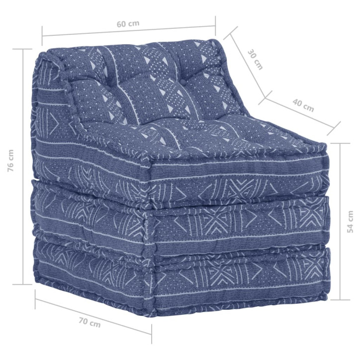 Modulinis pufas, indigo spalvos, audinys