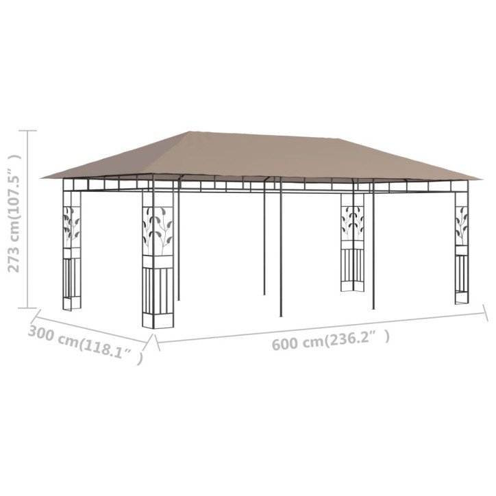 Pavėsinė su tinkleliu nuo uodų, taupe spalvos, 6x3x2,73m