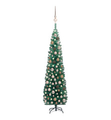 Siaura dirbtinė Kalėdų eglutė su LED/žaisliukais, žalia, 210cm