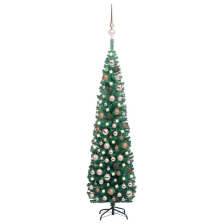 Siaura dirbtinė Kalėdų eglutė su LED/žaisliukais, žalia, 210cm