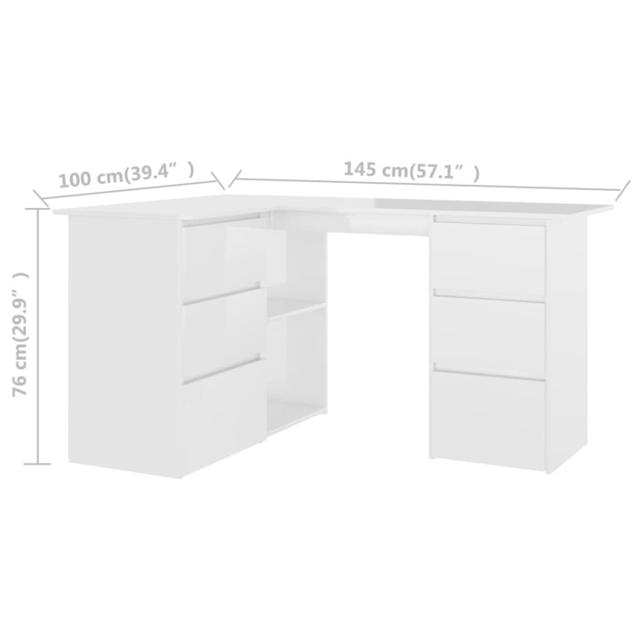 Kampinis rašomasis stalas, baltas, 145x100x76cm, MDP, blizgus