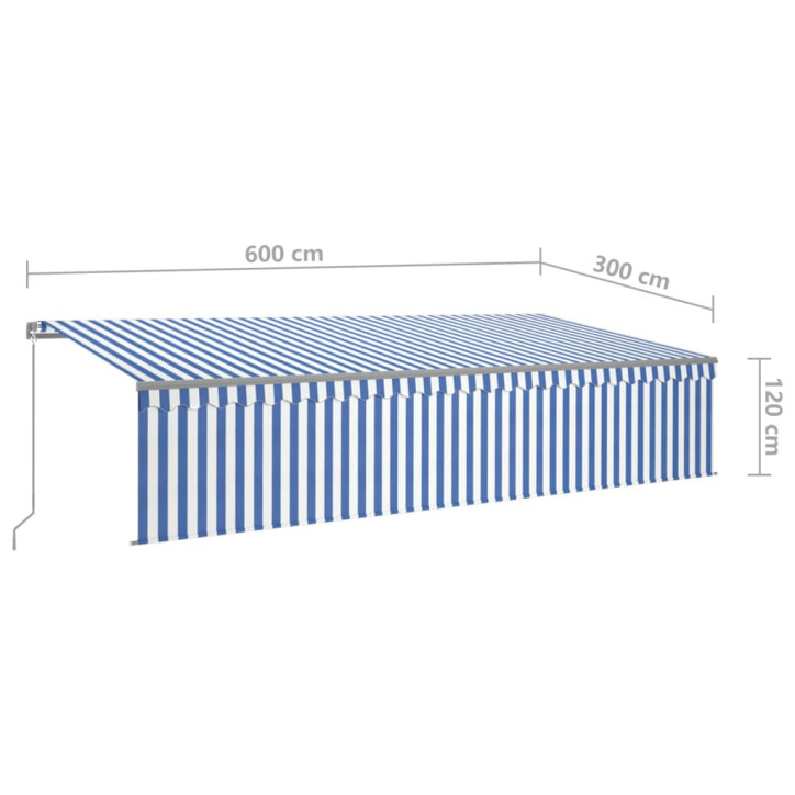 Rankiniu būdu ištraukiama markizė, mėlyna ir balta, 6x3m