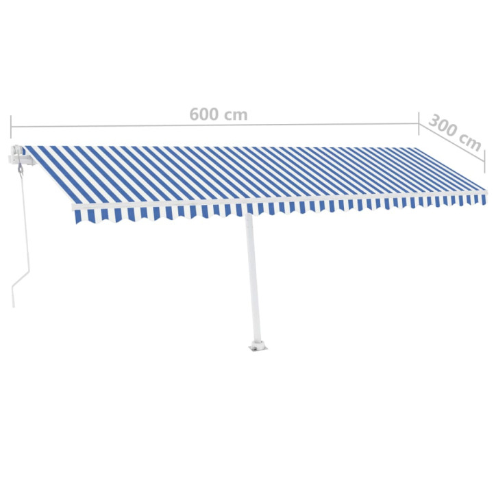 Pastatoma automatinė markizė, mėlynos/baltos spalvos, 600x300cm