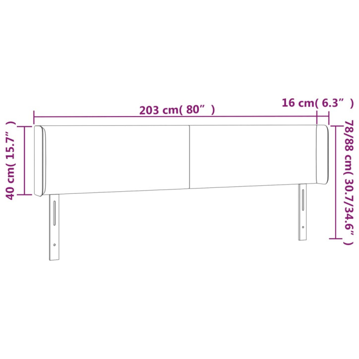 Galvūgalis su LED, juodos spalvos, 203x16x78/88cm, dirbtinė oda