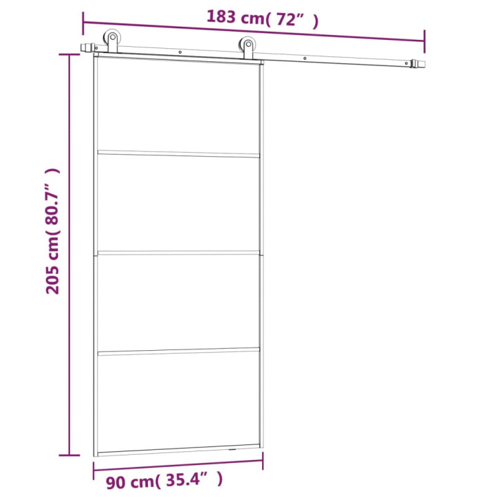 Stumdomos durys su įrangos rinkiniu, 90x205cm, ESG ir aliuminis