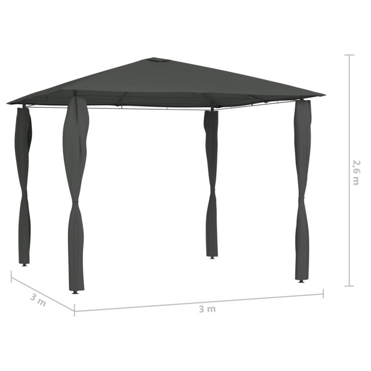 Pavėsinė su stulpų uždangalais, antracito, 3x3x2,6m, 160g/m²