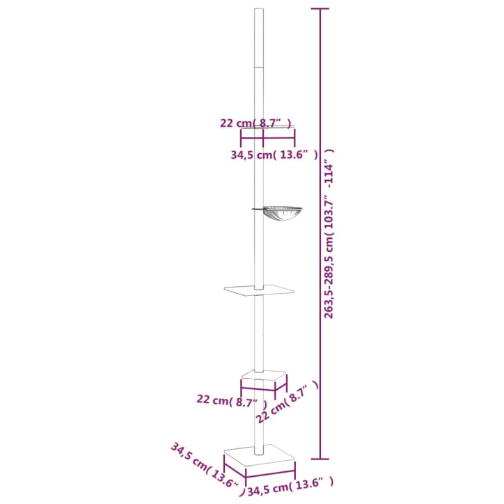 Draskyklė katėms iki lubų, šviesiai pilka, 263,5–289,5cm