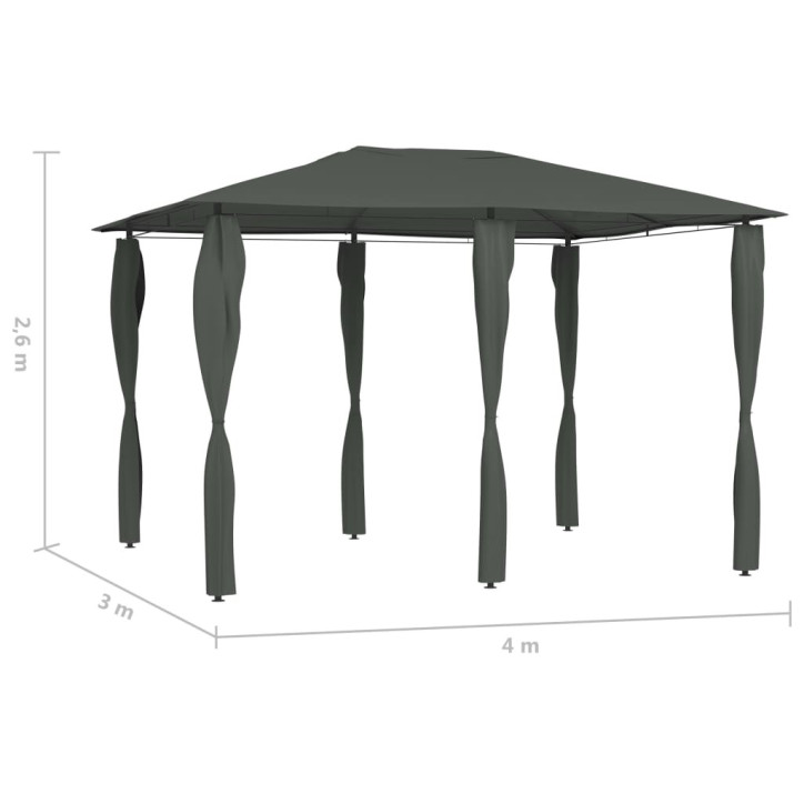 Pavėsinė su stulpų uždangalais, antracito, 3x4x2,6m, 160g/m²