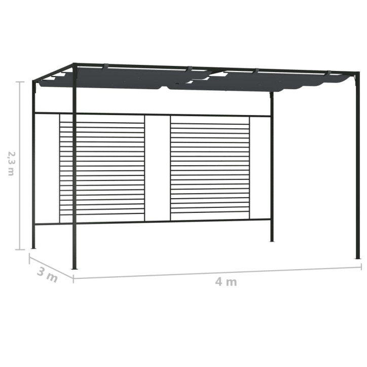 Pavėsinė su įtraukiamu stogu, antracito, 4x3x2,3m, 180g/m²