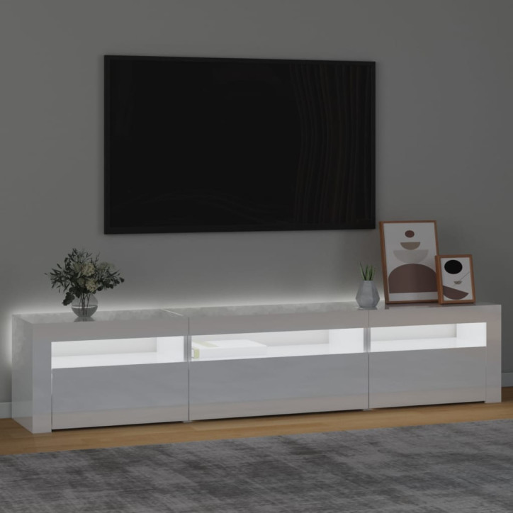 TV spintelė su LED apšvietimu, balta, 195x35x40cm, blizgi