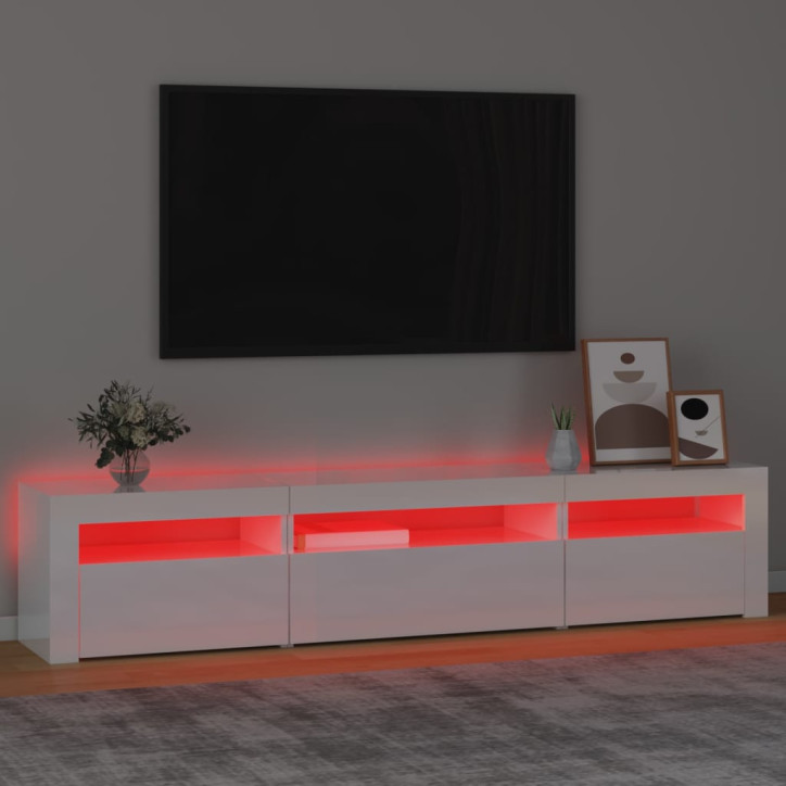 TV spintelė su LED apšvietimu, balta, 195x35x40cm, blizgi