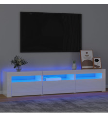 TV spintelė su LED apšvietimu, balta, 180x35x40cm, blizgi