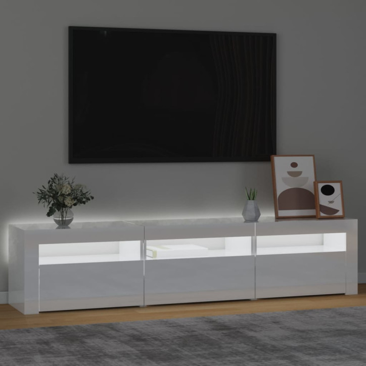 TV spintelė su LED apšvietimu, balta, 180x35x40cm, blizgi