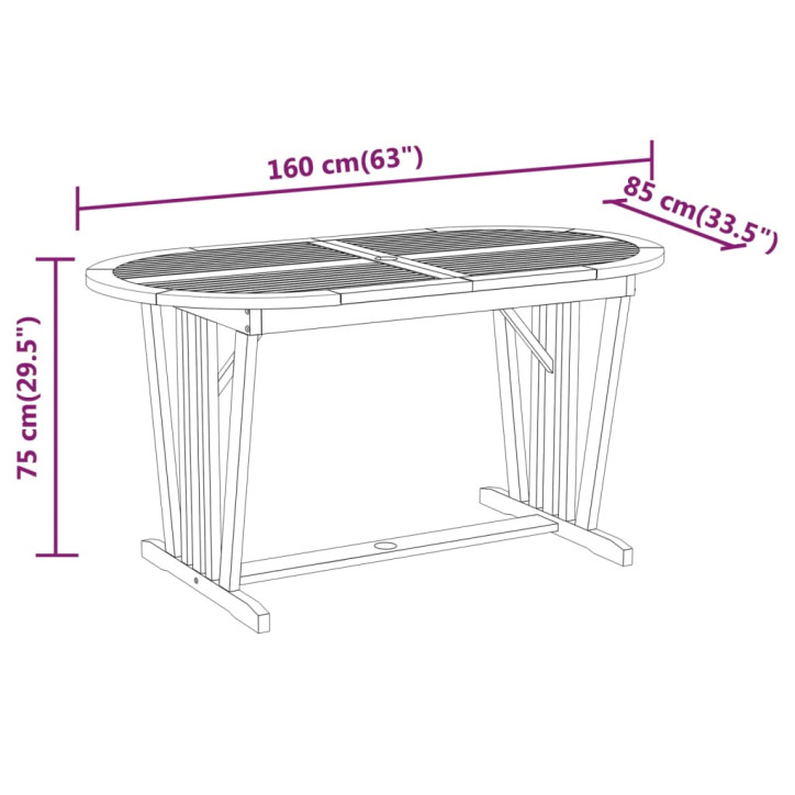 Sodo stalas, 160x85x75cm, eukalipto medienos masyvas