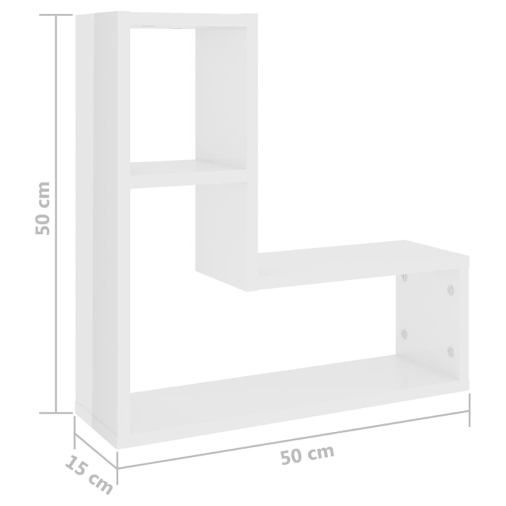 Sieninės lentynos, 2vnt., baltos, 50x15x50cm, MDP, blizgios