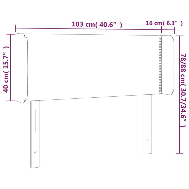 Galvūgalis su LED, juodos spalvos, 103x16x78/88cm, aksomas