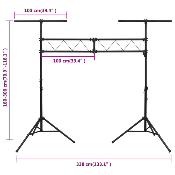 Apšvietimo stovas, juodos spalvos, 338x115x(180–300)cm, plienas