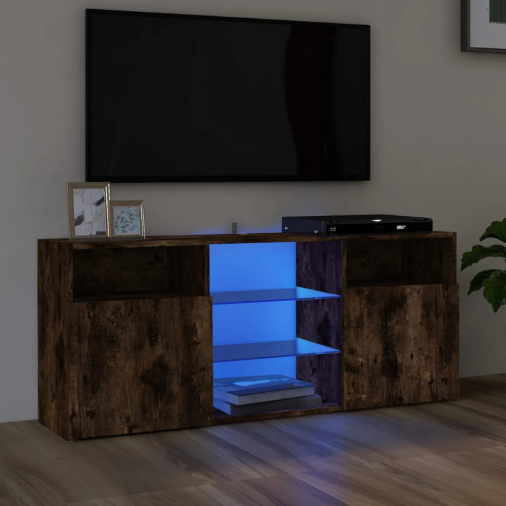 TV spintelė su LED apšvietimu, dūminio ąžuolo, 120x30x50cm