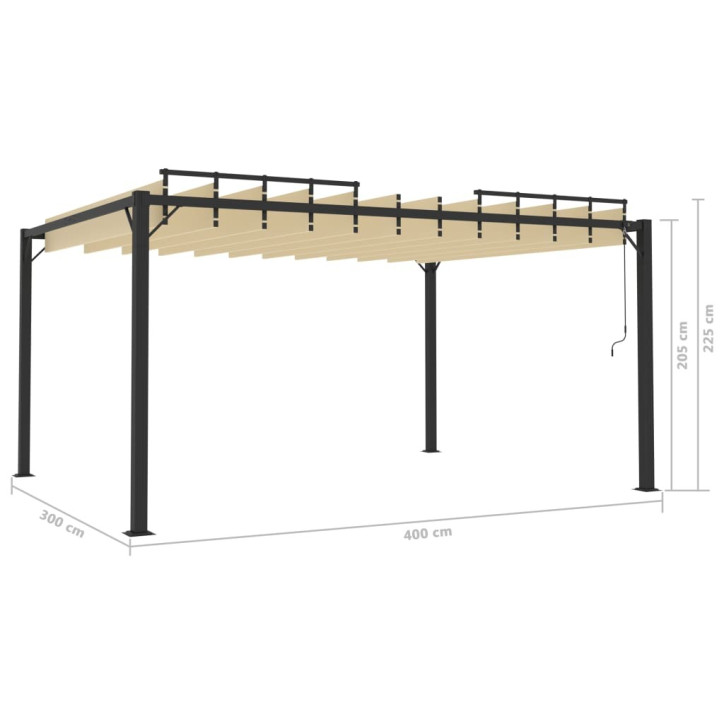 Pavėsinė su žaliuzių stogu, kreminė, 3x4m, audinys/aliuminis