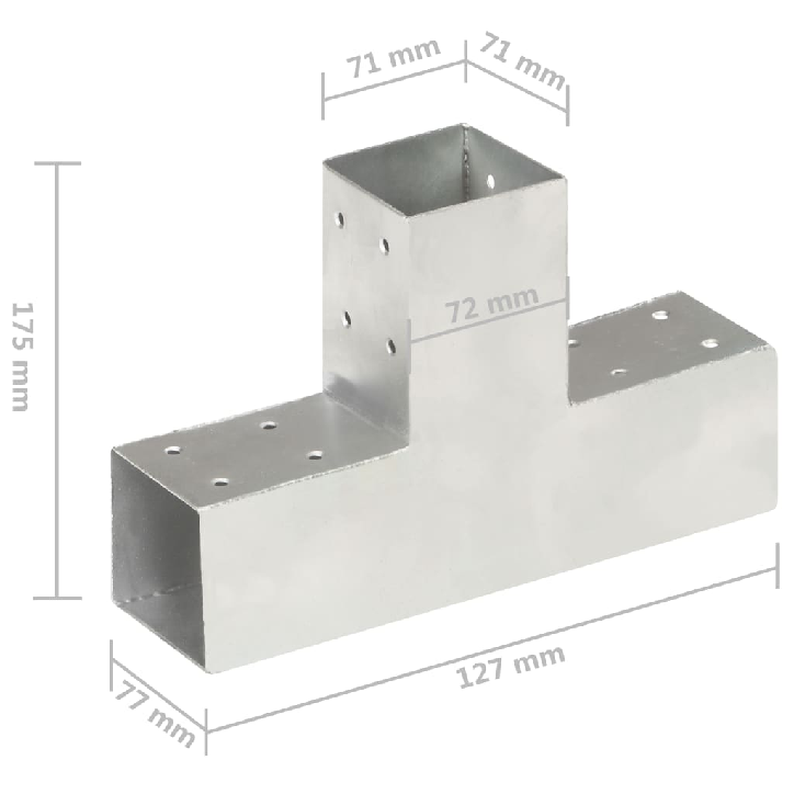 Stulpo sujungimas, 71x71mm, galvanizuotas metalas, T formos