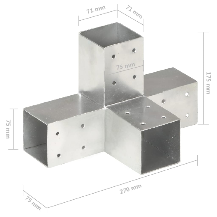 Stulpo sujungimas, 71x71mm, galvanizuotas metalas, X formos