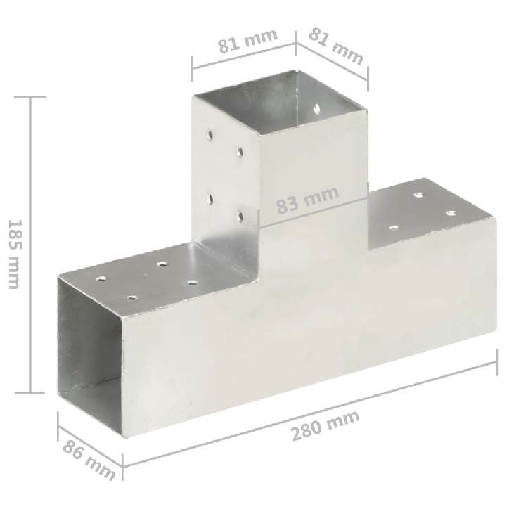 Stulpų sujungimai, 4vnt., 81x81mm, metalas, T formos