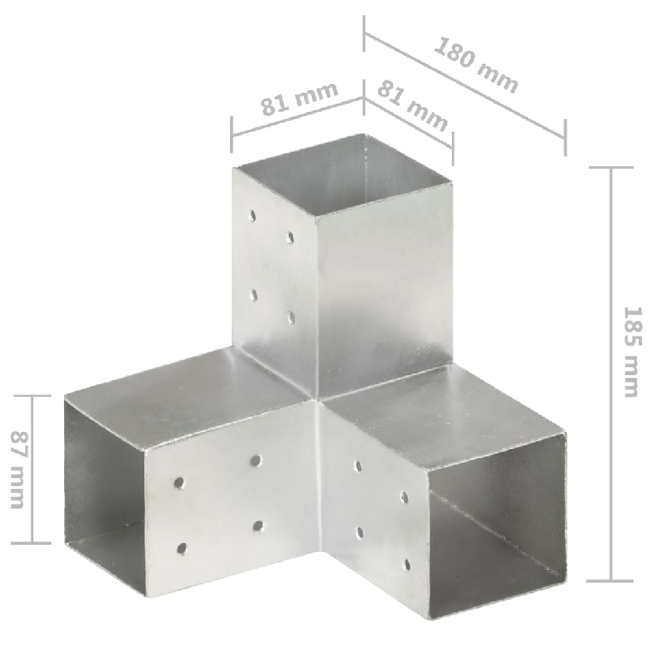 Stulpo sujungimas, 81x81mm, galvanizuotas metalas, Y formos