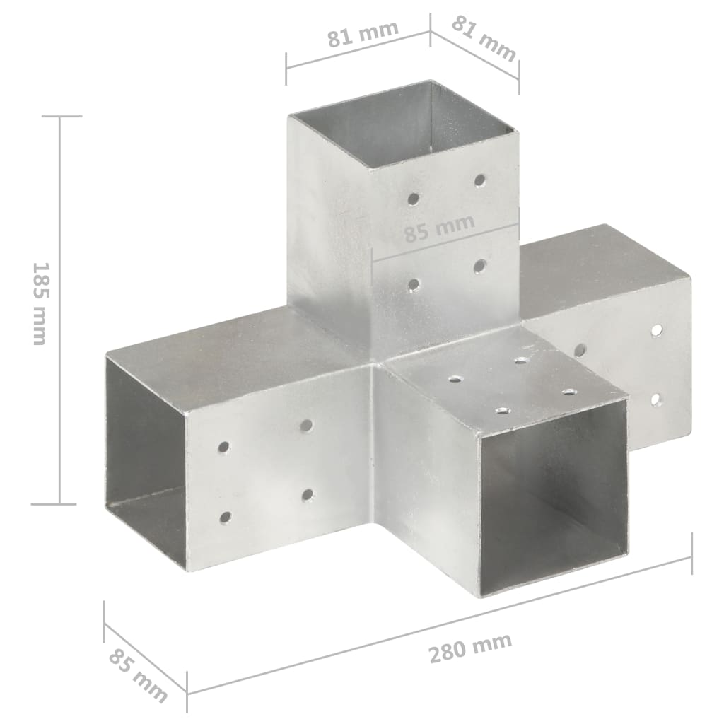 Stulpų sujungimai, 4vnt., 81x81mm, metalas, X formos