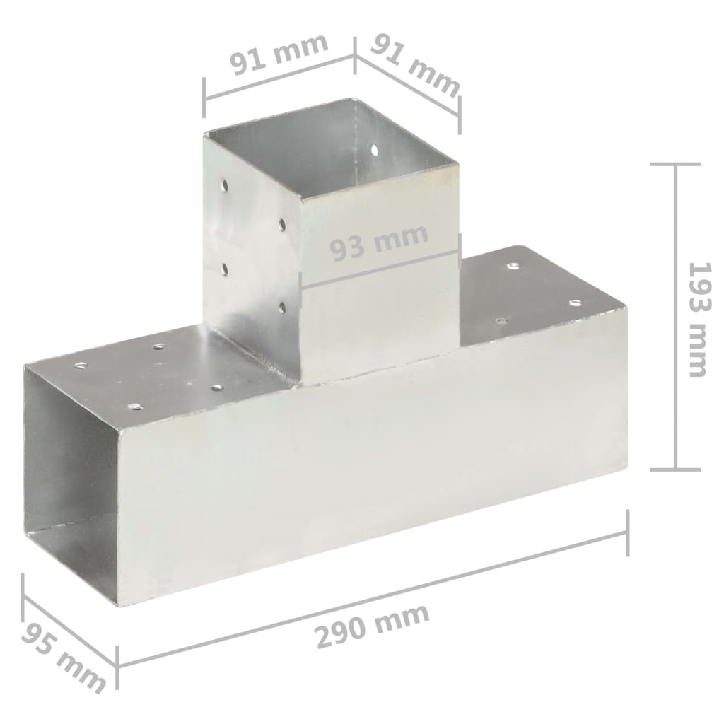 Stulpo sujungimas, 91x91mm, galvanizuotas metalas, T formos